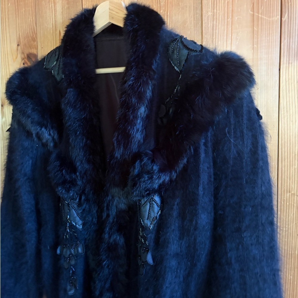 Vintage 70s Rabbit Fur Angora Mix Beaded appliqué Jacket - Picture 2 of 5